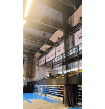 Fabric for curtains dividing sports halls